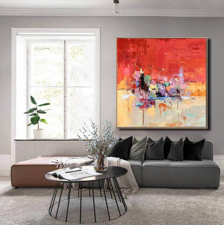 Entryway Hand-painted Handmade Red Dining Featured Abstract Canvas 1FE08